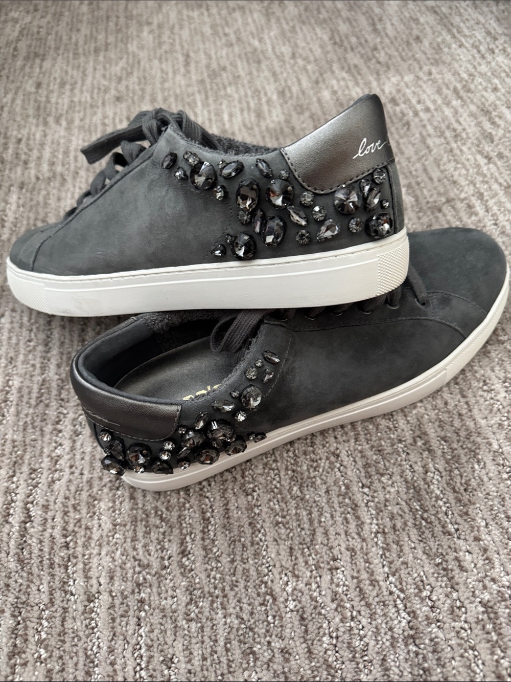 Chico's Gray Suede Gem Studded Embellished Low-Top Sneakers 9.5